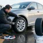 Автомеханік оглядає автомобільні шини для різних сезонних умов.