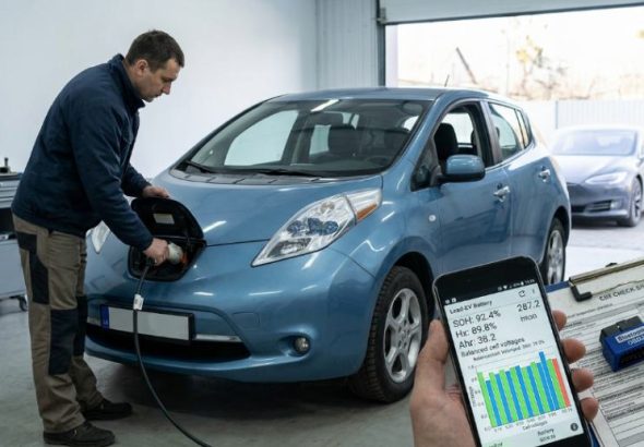 Діагностика стану батареї уживаного електромобіля Nissan Leaf через OBD2.