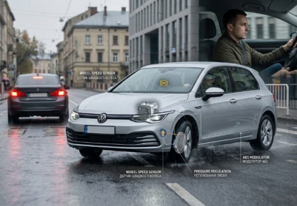 Принцип роботи системи ABS під час екстреного гальмування авто.